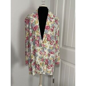 Michael K. Company Vintage Floral Blazer Jacket PinkYellow Large 816317 USA Made
